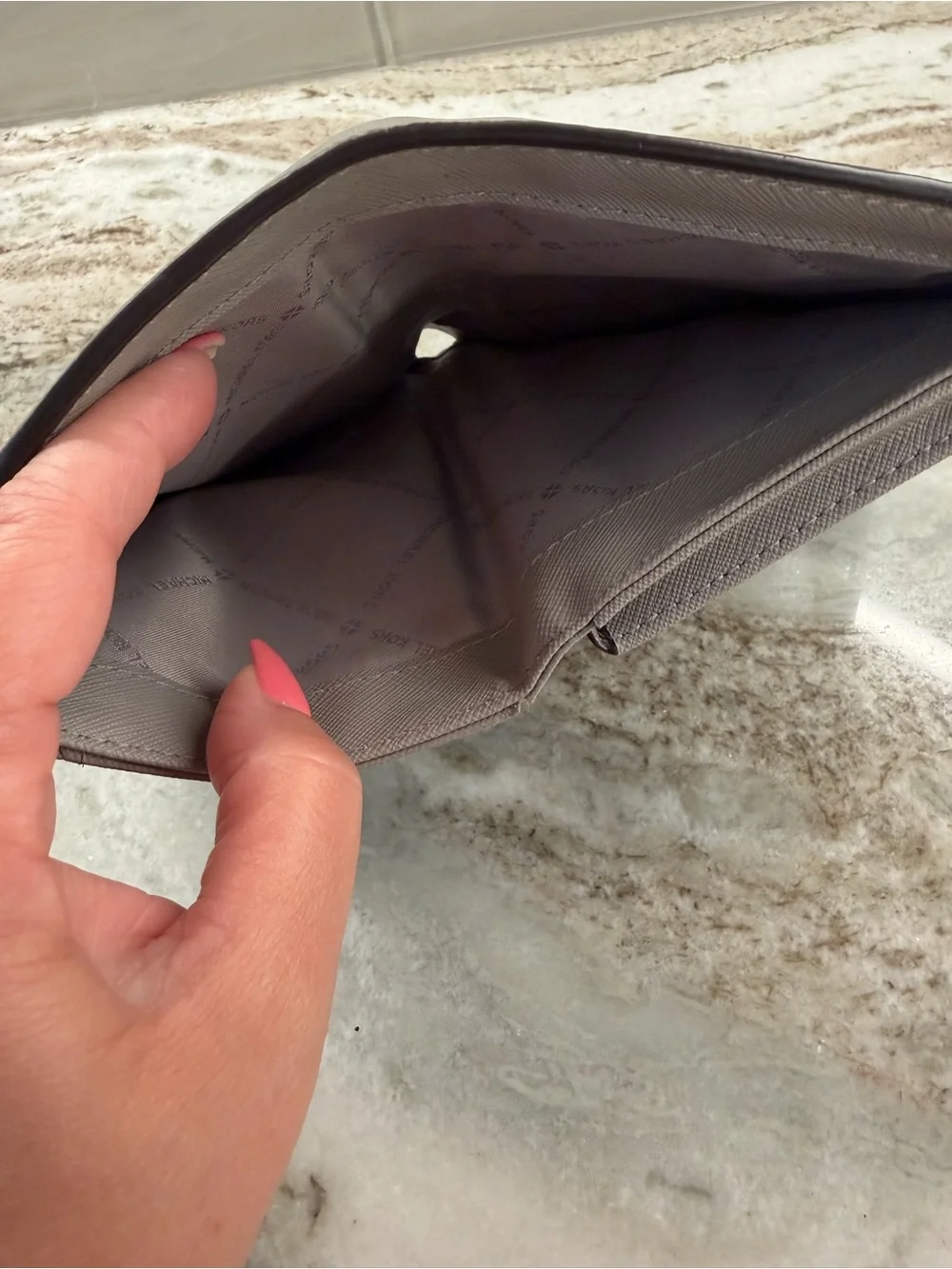 Michael Kors Light Grey Leather Wristlet Clutch